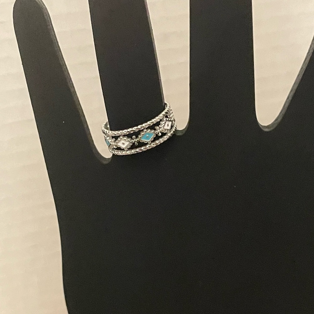 Trendy Western Turquoise Blue &  Silver Adjustable Cuff Ring- NWT - Picture 6 of 10